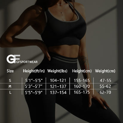 seamless matching workout set  size chart - high-waisted leggings and sports bra