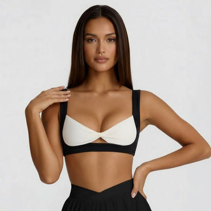 Supportive white & black sports bra with removable pads - GF FIT activewear