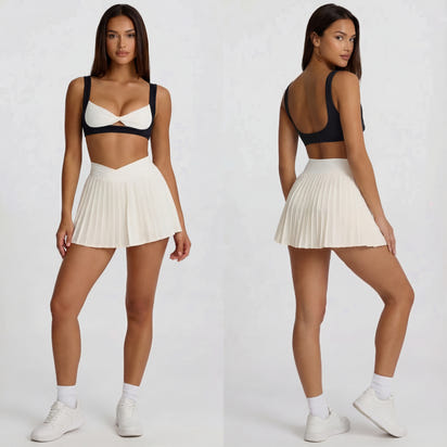 Supportive white & black sports bra with removable pads - GF FIT activewear