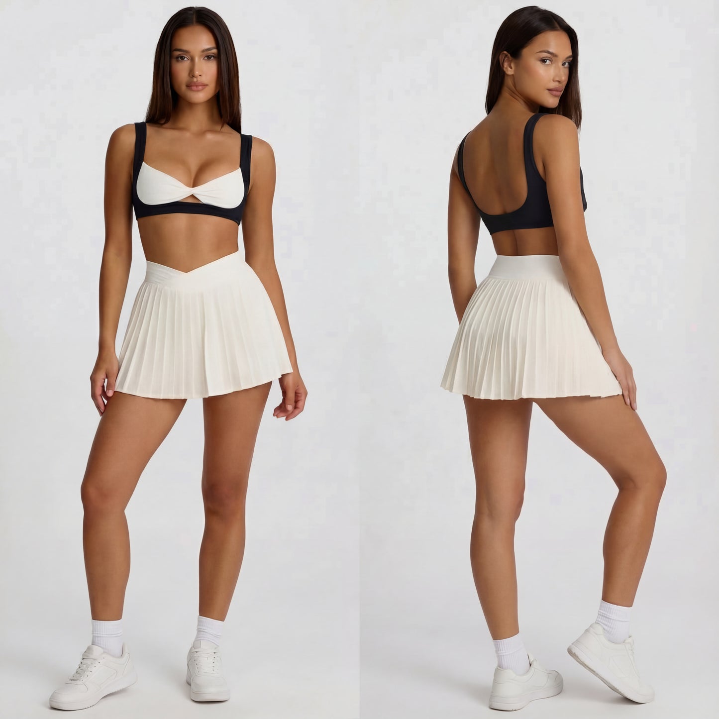 Supportive white & black sports bra with removable pads - GF FIT activewear