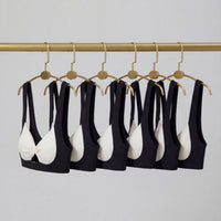 Supportive white & black sports bra with removable pads - GF FIT activewear